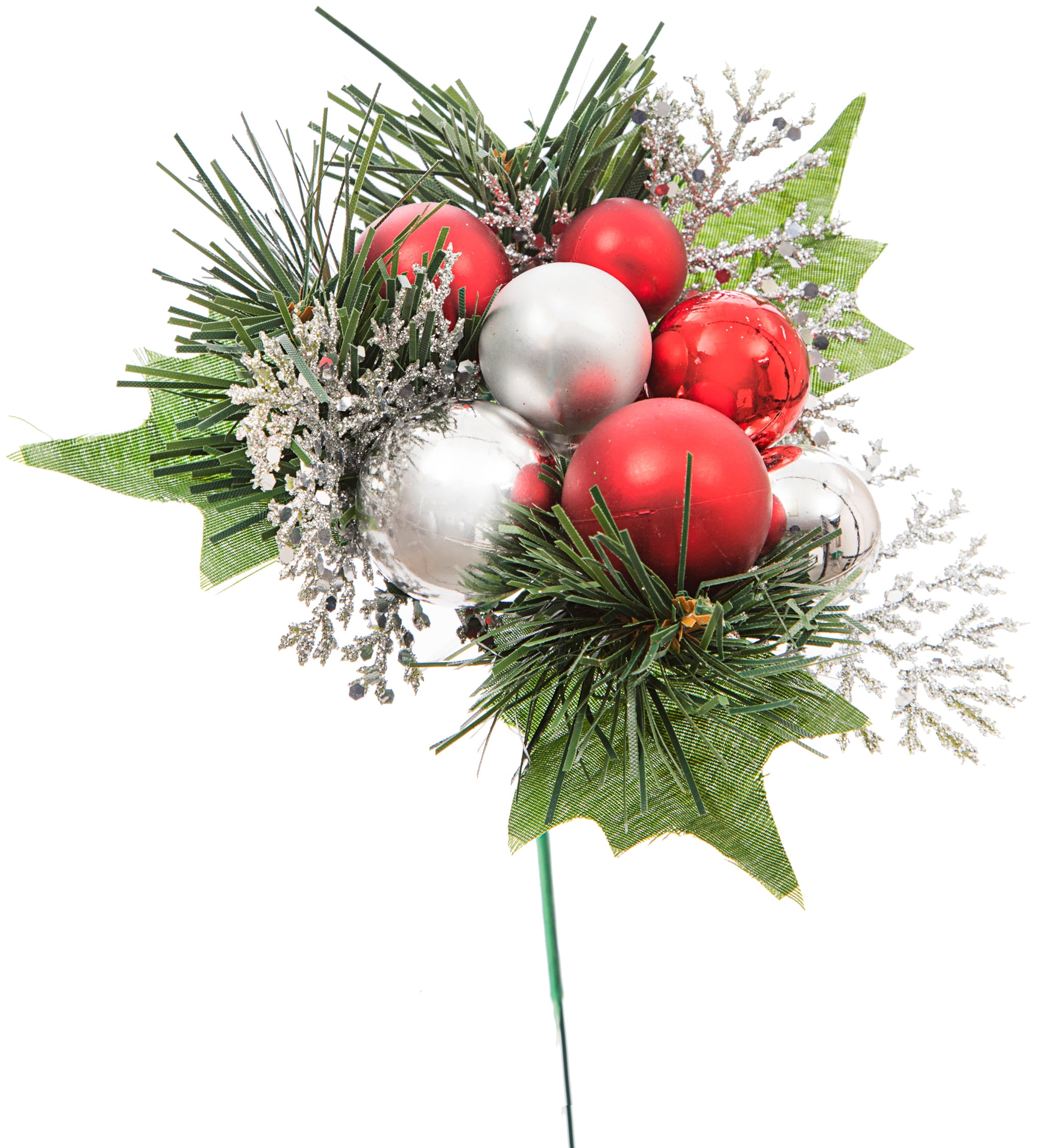 Ball Ornament Pick 7.5"Red/Silver