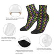 thumbnail image 5 of Rateoe Mardi Gras Shiny Green Purple Pattern Quarter Crew Socks,Toe Seamed Ankle Socks,Cotton Cushioned Breathable Athletic Crew Sports Socks, 5 of 7