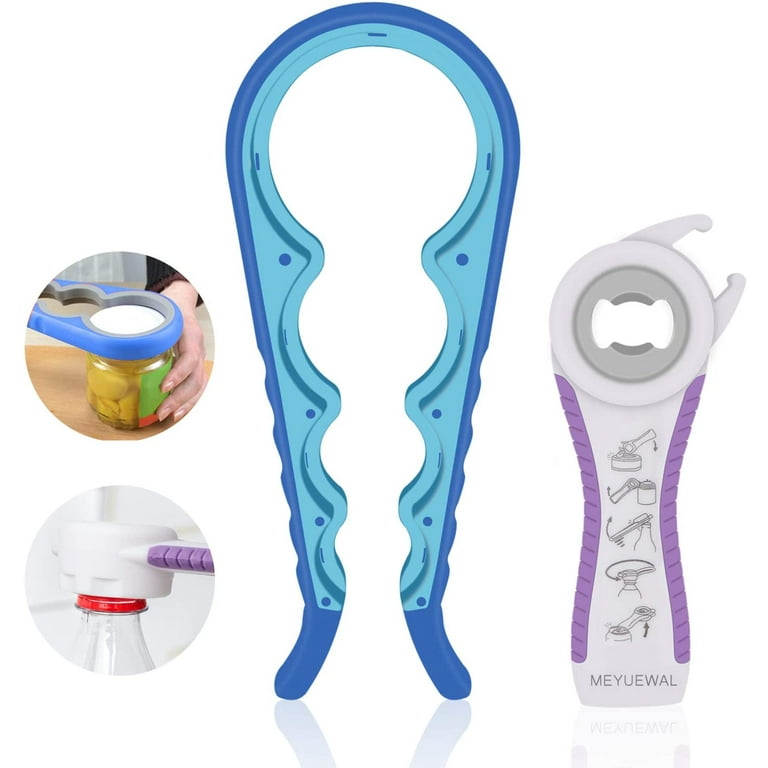 Jar Opener, 5 in 1 Multi Function Can Opener Bottle Opener Kit with  Silicone Handle Easy to Use for Children, Elderly and Arthritis Sufferers  (Blue) 