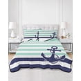 thumbnail image 3 of Anchor Aqua Full Size Down Alternative Comforter, Lightweight Comforter Quilt Bedding Set with Pillow Shams Modern Navy Blue White Striped Nautical All Seasons Bed Comforter Duvet Insert 78"x90", 3 of 7