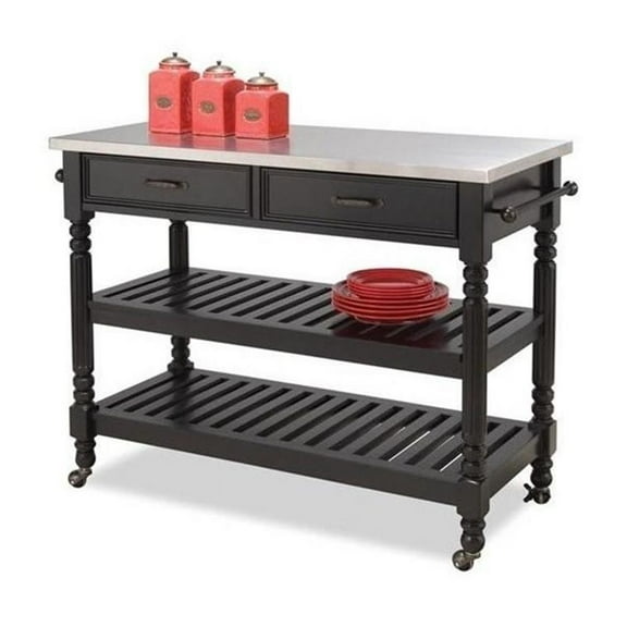 Bowery Hill Traditional Wood Kitchen Cart in Black