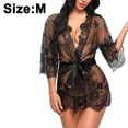 thumbnail image 1 of Lencería de mujer, vestido sexy tipo kimono de encaje, conjunto de lencería sexy de mangas anchas, ropa interior tipo negligé, bata transparente con cinturón de satén, 1 of 8