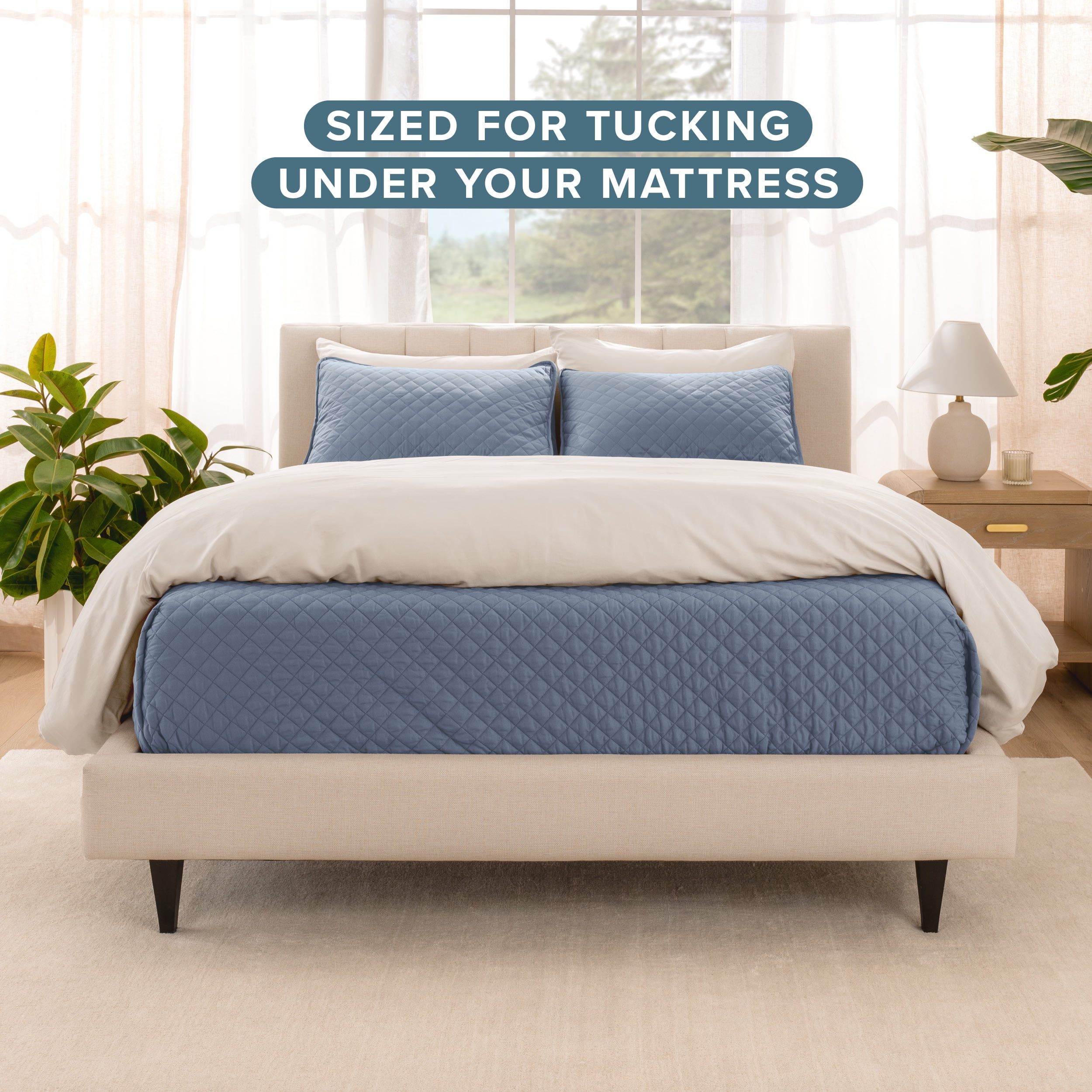 Bare Home Quilt Set - 2 Piece - Diamond Stitched Bedspread Coverlet - Twin/Twin XL, Coronet Blue