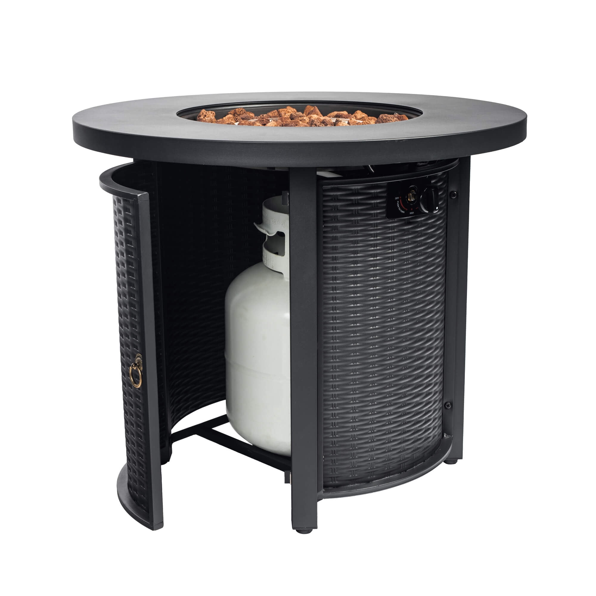 AJ Enjoy 30" Round 50,000 BTU Propane Gas Fire Pit Table with Lid, Black
