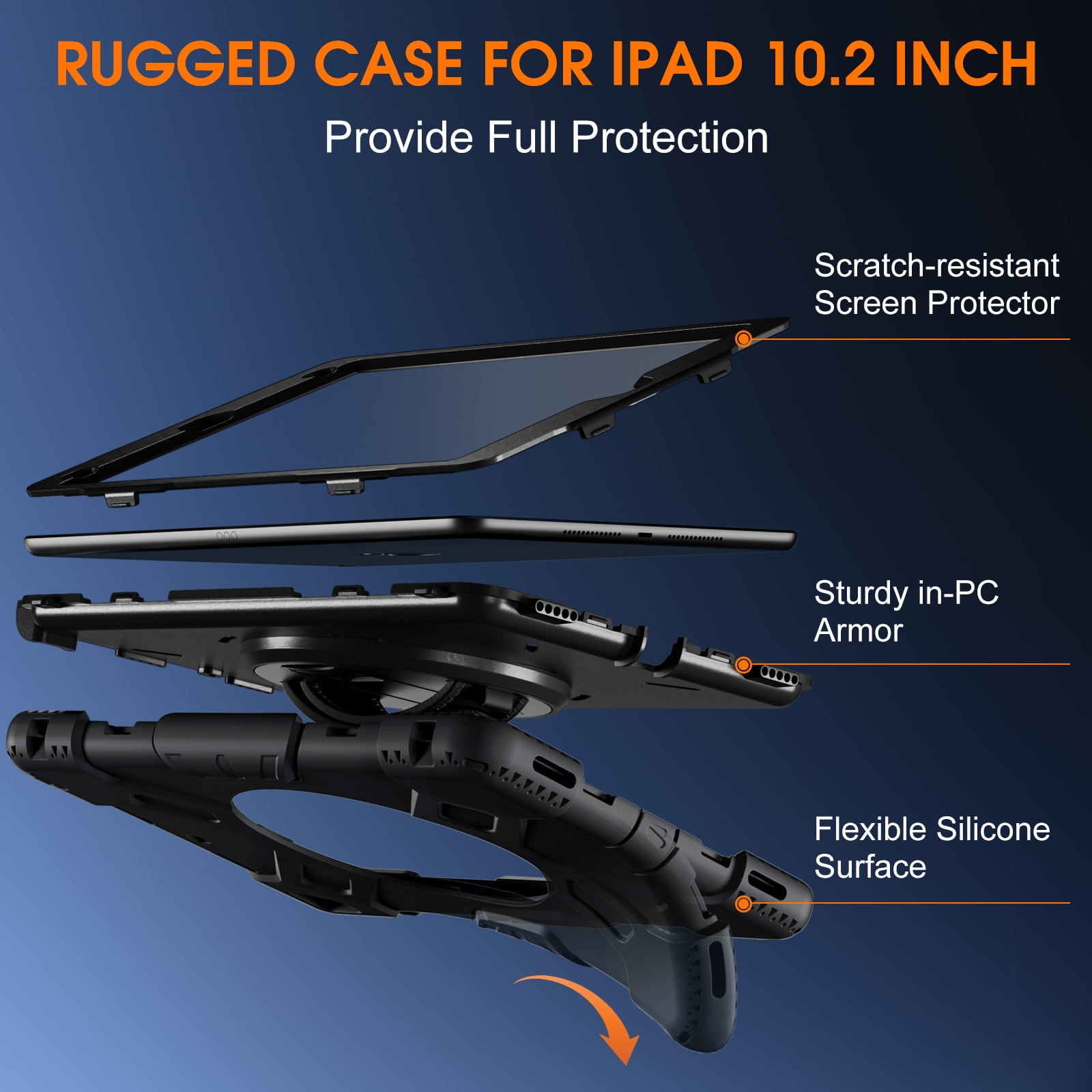 GEAK Compatible with Apple iPad 9th/8th/7th Generation 10.2 inch Case Cover with Screen Protector