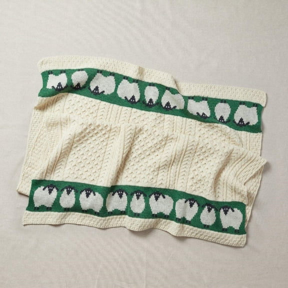 Merino Wool Sheep Throw- Green/White