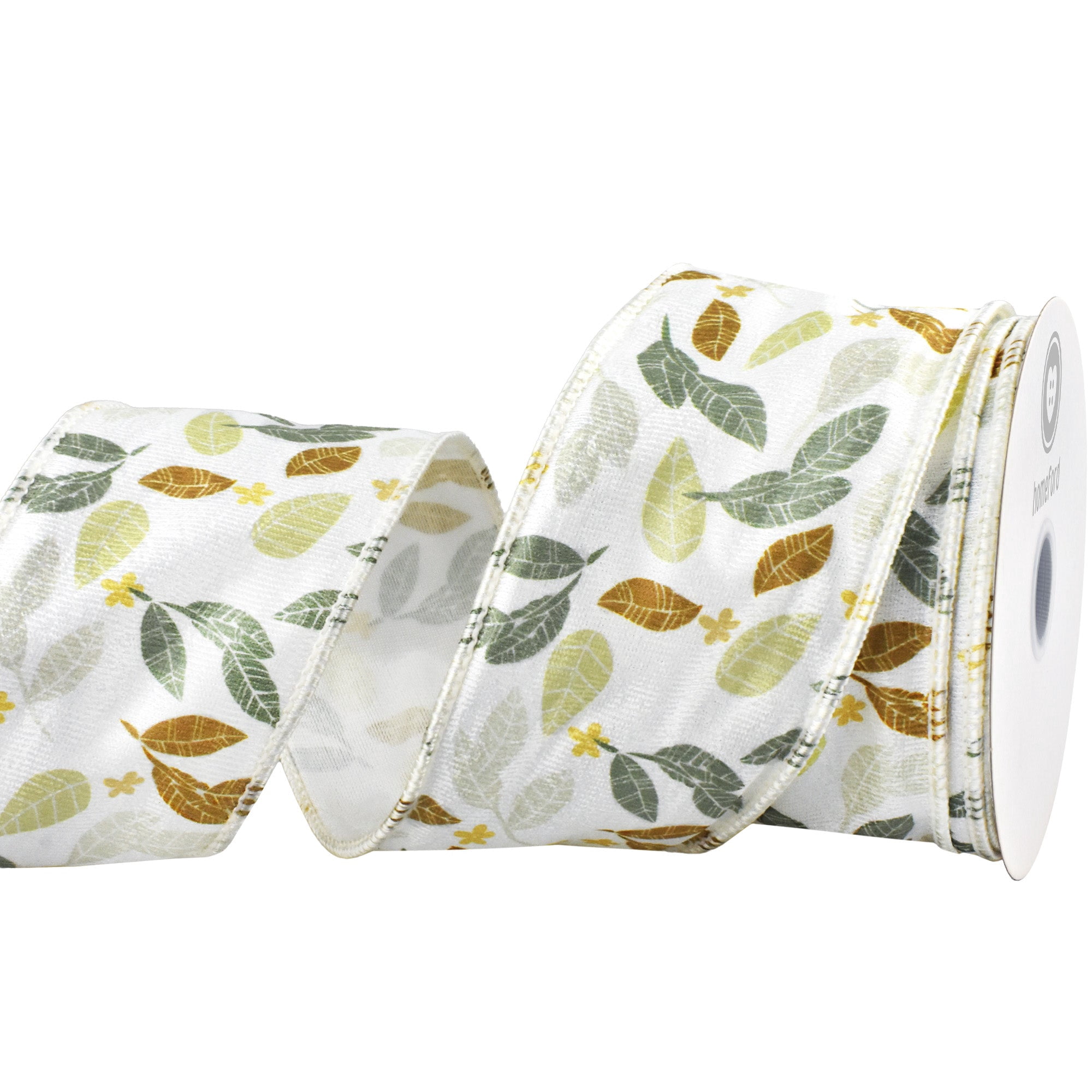 Homeford Leaves Textured Finish Wired Ribbon, White/Natural/Green, 2-1/2-inch, 10-yard