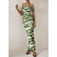 thumbnail image 3 of Vestido largo PRETTYGARDEN para mujer, ajustado fruncido, estampado floral S, verde militar oscuro, 3 of 9