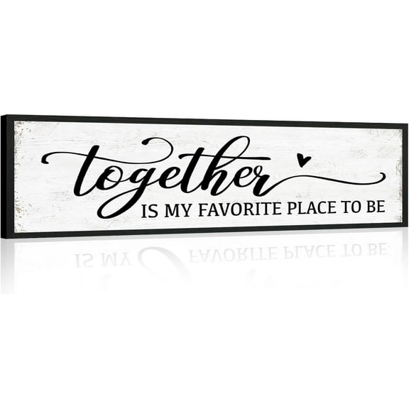 CDDposter Together is My Favorite Place to Be Sign: Couples Bedroom Wall Decor Above Bed Modern Framed Farmhouse Rustic Family Signs Master Bedroom Wall Decor Hanging Wall Plaques with Sayings 12x40