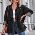 thumbnail image 4 of Chaqueta Vaquera de Mujer, Estilo Boyfriend, Extragrande, con Botones, Larga, Aberturas Laterales Negro y Gris L, 4 of 9