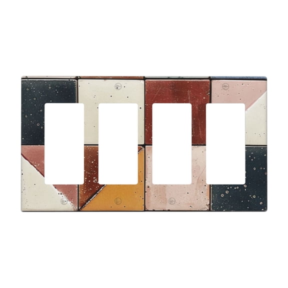 Colorful Vibrant Geometric Shapes Switch Cover Decorative Wall Plate / 4-Gang 4-Decor / Standard Size 4.5x8 in