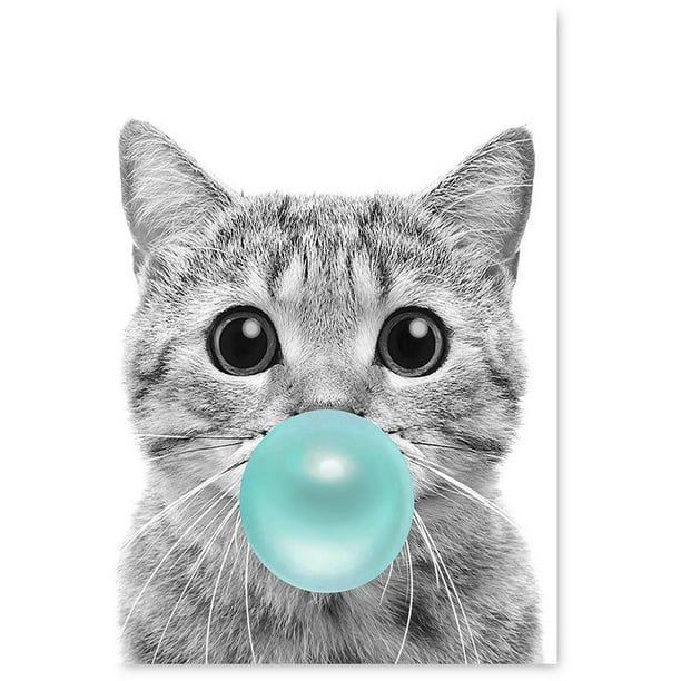 Awkward Styles Cat Poster Cat Chewing Bubble Gum Wall Art Cat Digital
