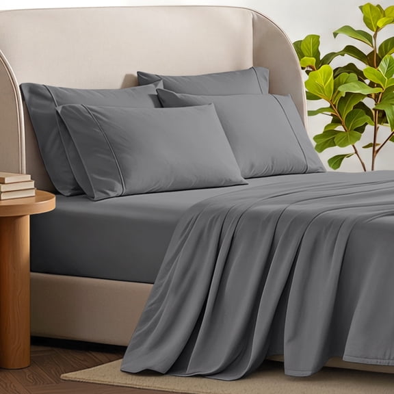 Bare Home Luxury Bed Sheet Set - Premium 1800 Collection - 6 Piece - Queen, Gray
