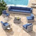thumbnail image 5 of 8-Seat Modern Patio Furniture Set with Swivel Rocking Chairs, Thick 4″ Cushions, Dual-Strand Wicker Rattan, Rust-Resistant Steel Frame – Outdoor Conversation & Modular Sectional,Navy, 5 of 9