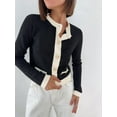 thumbnail image 5 of Women'S Contrast Trim Long Sleeve Button Front V Neck Cardigan Black L, 5 of 9