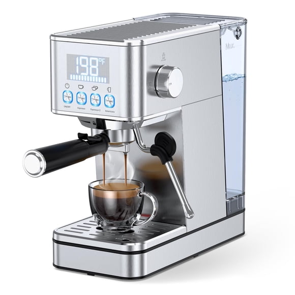 Máquina de café espresso LERTIN 20 bar con espumador de leche 1.7 L plateada