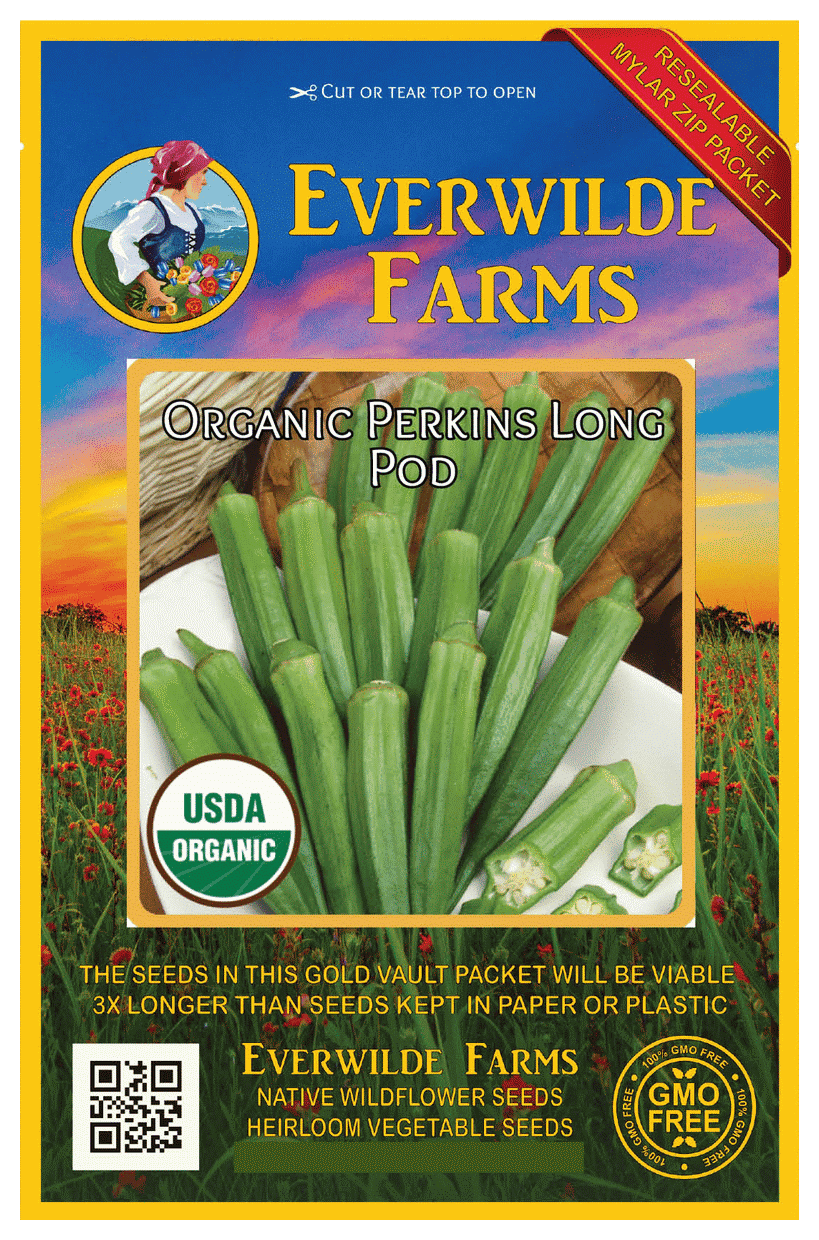 Everwilde Farms 1 Oz Organic Perkins Long Pod Okra Seeds Gold Vault