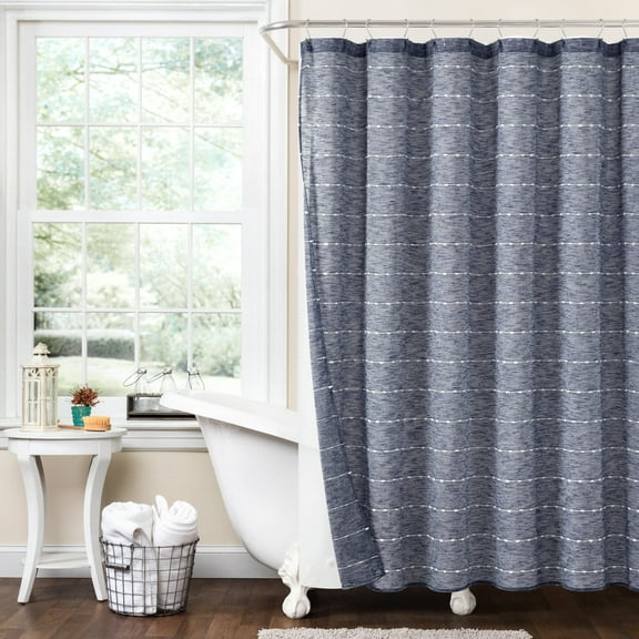 Farmhouse Textured Sheer With Peva Lining Shower Curtain Navy 2Pc Set 72X72