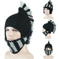 thumbnail image 4 of Aellinatey Unisex Funny Chunky Knit Roman Knight Helmet Hat Contrast Color Tassel Barbarian Earflap Beanie Skull Cap with Face Mask, 4 of 21