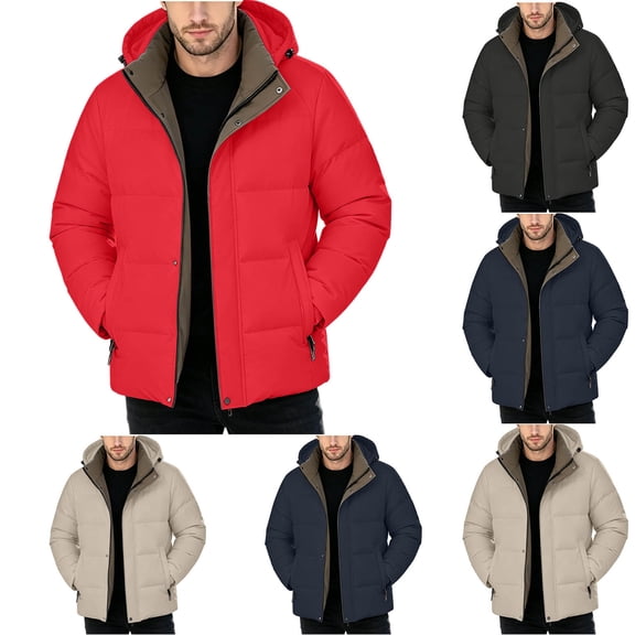 Goodtrade8 Mens Jackets with Hoods Fleece Hooded Waterproof Solid Color Windproof Long Sleeve Casual Warm Winter Mens Coats