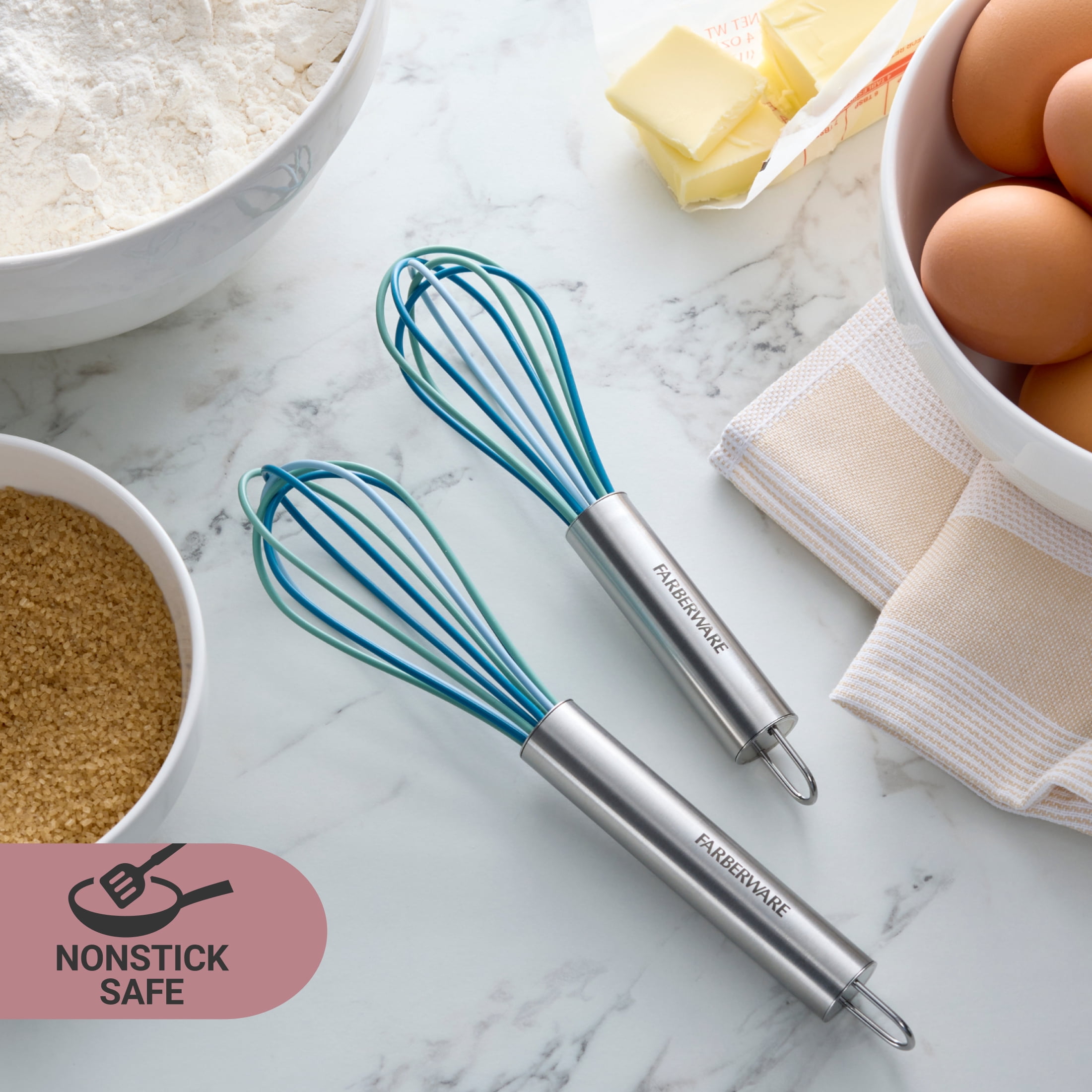 Farberware Professional Set of 2 Mini Stainless Steel Handled Whisks Multi-Colored