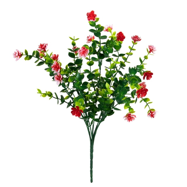 Flor de camelia artificial con hojas de eucalipto, 7 tenedores, flor falsa con tallo, floración artificial, decoración para bodas, fiestas y interiores.