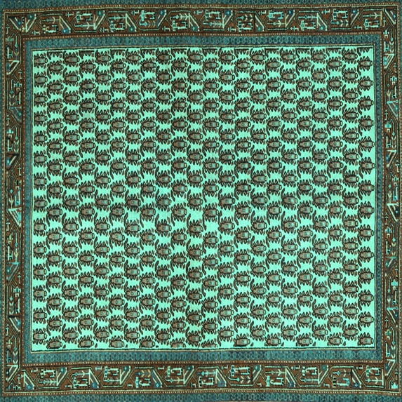 Ahgly Company Machine Washable Indoor Square Persian Turquoise Blue Traditional Area Rugs, 4' Square