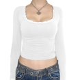 thumbnail image 1 of Camiseta Pivanzore para mujer con cuello cuadrado y manga larga blanca XL, 1 of 4