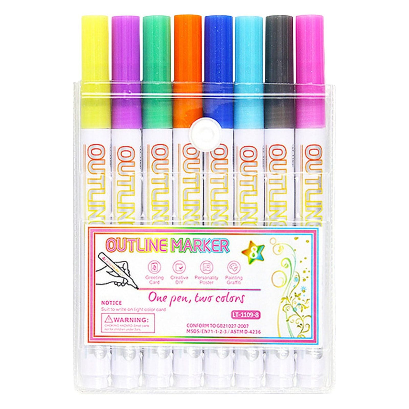 Beautynvta Clearance Double Line Markers, 8 Colors Outline