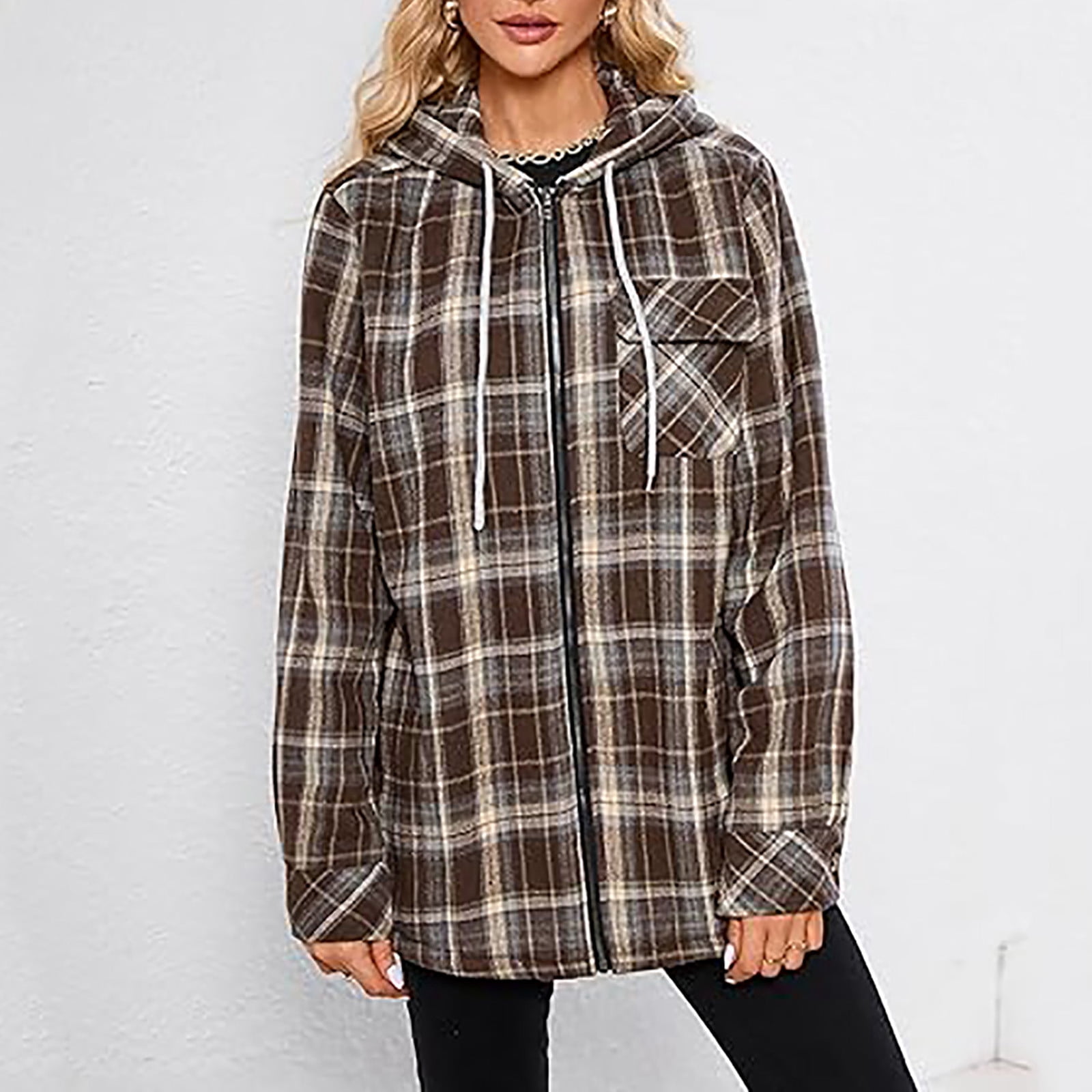 Womens Sherpa Fleece Lined Flannel Jacket Button Down Plaid Lightweight Flannel Shirt Jacket Women