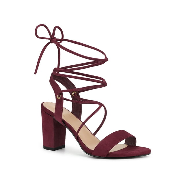 BLISSFUL STEP Sandales à Talons Hauts Blocs à Lacets pour Femmes Bourgogne (Taille 9)