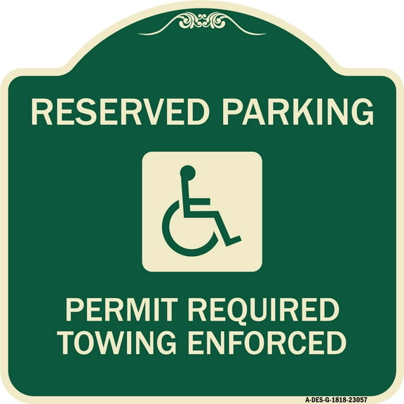 SignMission Designer Series Sign - Reserved Parking Permit Required Towing Enforced (With Graphic) | Green & Tan 18" X 18" Heavy-Gauge Aluminum Architectural Sign | Made in the USA