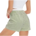 thumbnail image 4 of QQAMB Womens Strip Shorts Elastic Waisted Casual Summer Comfy Loose Homewear Outwear Shorts with Pocket Army Green S, 4 of 7