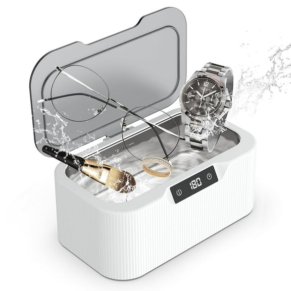 Behome Ultrasonic Jewelry Cleaner, 17oz 47KHz Professional Jewelry Cleaner, 3 Modes with Digital Timer, Portable Ultrasonic Cleaner for Jewelry, Eyeglasses, Rings, Watch Strap, White