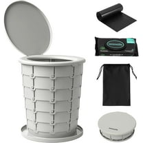 SereneLife Foldable Camping Toilet Seat – Portable Adjustable Travel Potty with Lid, Carry Bag, Non-Slip Base, 331 lb Capacity 3-Pack Flushable Wipes for Car, Hiking & Outdoor Use, Gray