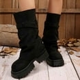 thumbnail image 5 of KEGIRLOM Women Fashionable And Casual Thick Heel Round Toe Pants With Side Zipper And Belt Buckle Suede Maillard Western Slim Boots Black 5.5, 5 of 9