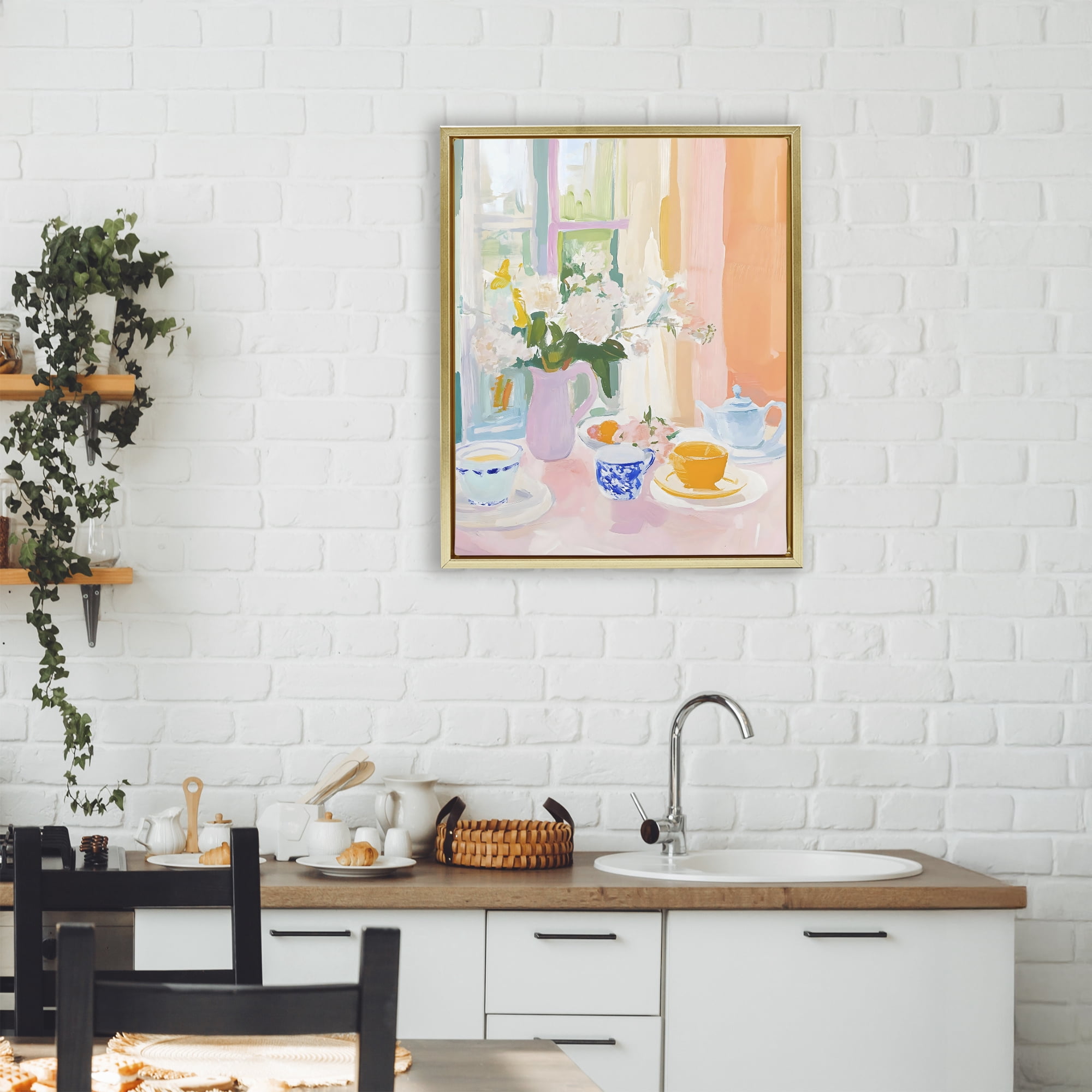 Stupell Industries Breakfast Still Life Abstraction Gold Framed Floater Canvas Wall Art, design by The Prints Vibe