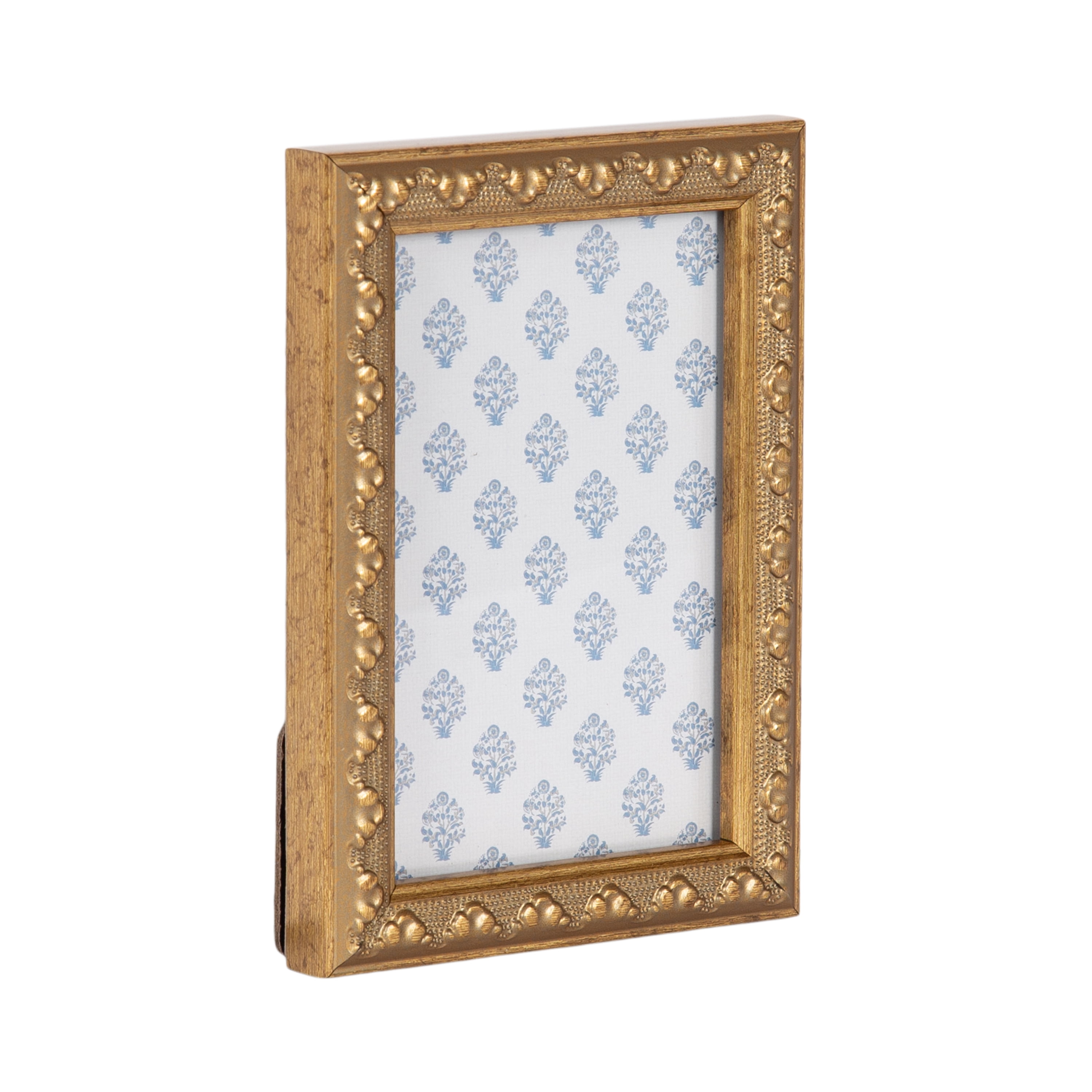 DesignOvation – 4x6 Picture Frame – Slim Ornate Antique Gold Tabletop Photo Frame