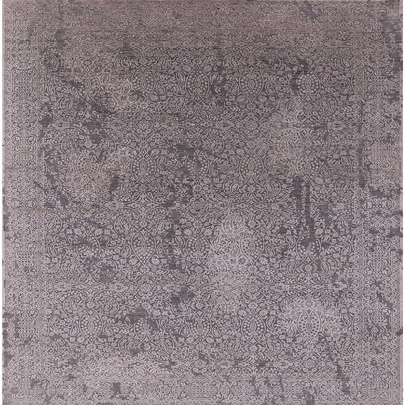 Ahgly Company Machine Washable Indoor Square Industrial Modern Silver Pink Area Rugs, 6' Square