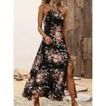 thumbnail image 3 of Women Halter Neck Printing Split Long Dresses Summer Sleeveless Boho A Line Dress, 3 of 8