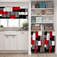 thumbnail image 5 of Kitchen Curtains and Valances Set 3 Piece Curtains 36 Inch Length Black Red Grey Geometric Modern Abstract Art Window Treatment Tiers for Bathroom, Abstract Small Cafe Curtains for Living Room, 5 of 5