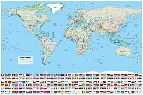 New World Map with Flags World Map Poster 