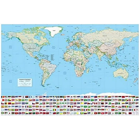 World Map Poster Country Flags Relief Political New