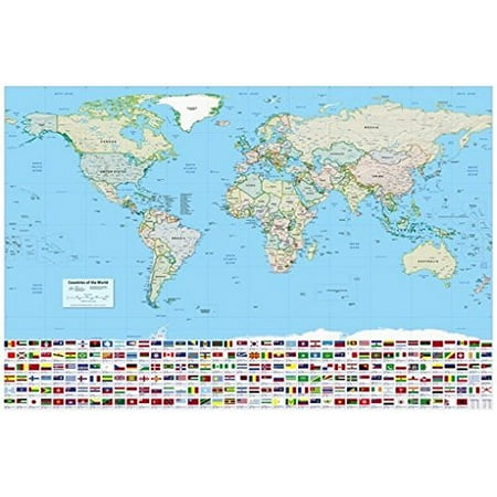 World Map Poster Country Flags - Relief - Political New (Best Country Map In The World)