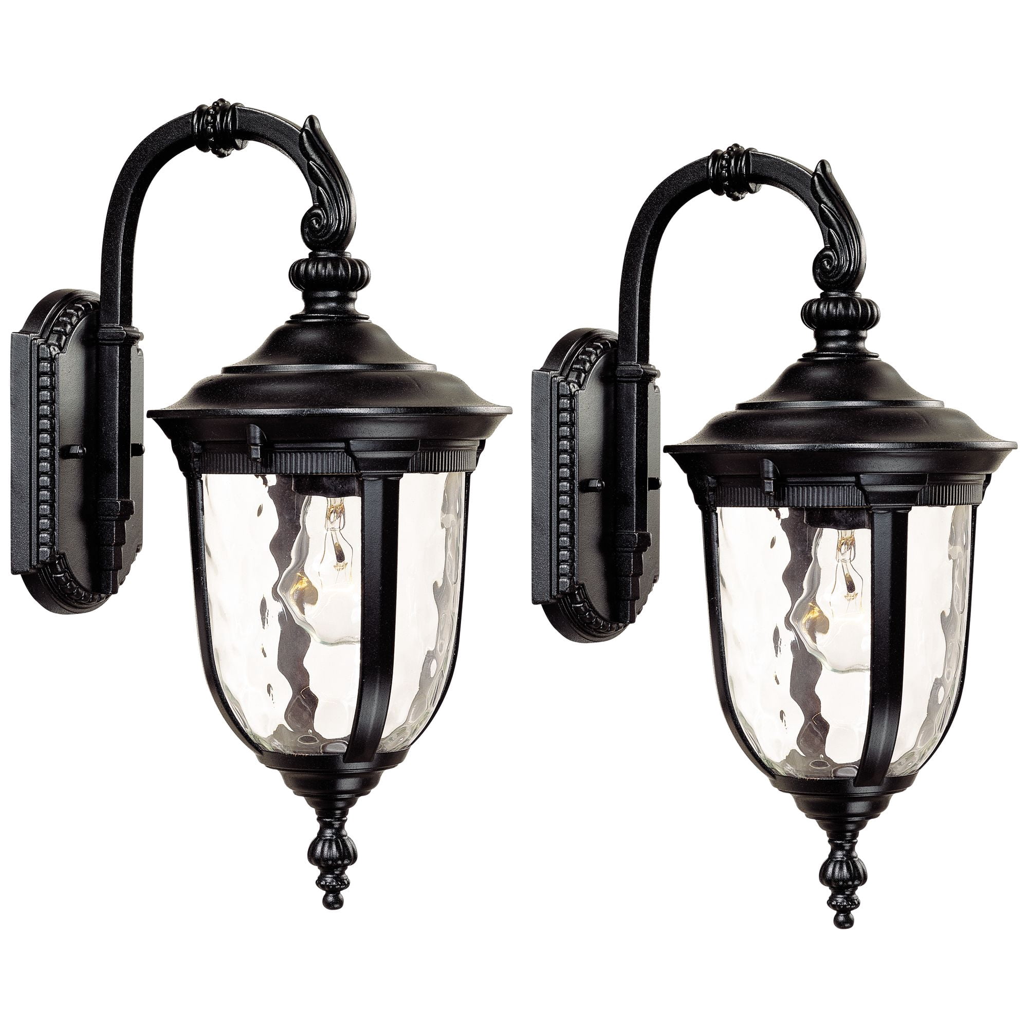 John Timberland Bellagio Vintage Outdoor Wall Light Fixtures Set of 2 Texturized Black Downbridge 16 1/2" Clear Hammered Glass for Post Exterior Barn