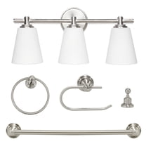 Modern 3-Light Vanity Light Bathroom Towel Bar Set With Brushed Nickel, Hardware Accessories Set