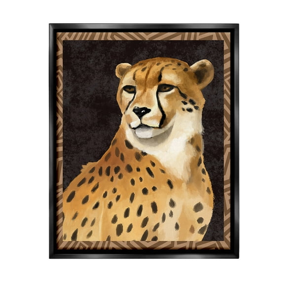 Stupell Industries Leopard with Geometric Border Animals & Insects Painting Black Floater Framed Canvas Art Print Wall Art, 17 x 21