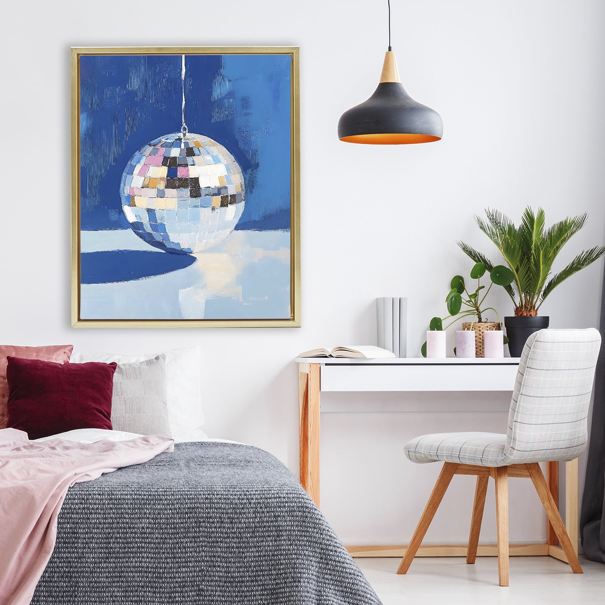 Stupell Industries Silver Dance Disco Ball Gold Framed Floater Canvas Wall Art, design by The Prints Vibe