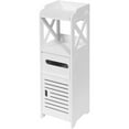 thumbnail image 1 of Etna Bathroom Storage Cabinet Tower - Freestanding Restroom Organizer Rack, White Bath Room Shelf Unit with Tissue Holder, 1 of 5