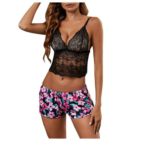

CLZOUD Womens Lingerie Bra and Panty Hot Pink Polyester New Fashion Lace Lingerie Underwear Sleepwear Steel Ring Pajamas Garter Xxxl